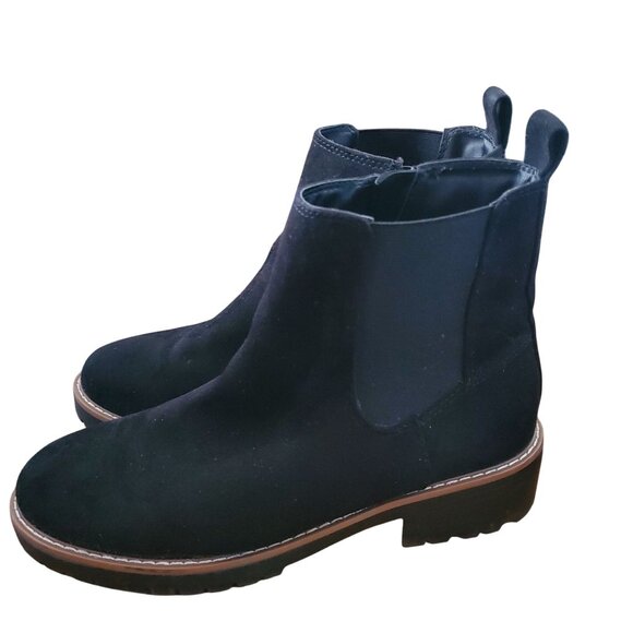 Kensie 9 Kayla B Chelsea Boot Faux Suede Zipper Ankle Bootie Chunky Shoe Black - Picture 1 of 10